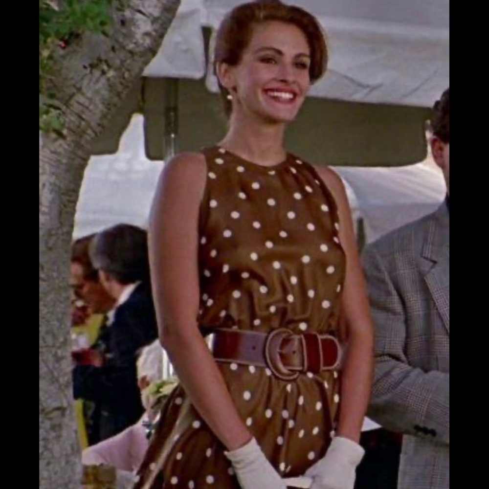 Pretty Woman Style Evan Picone Brown Polka Dot Dress with Belt - Size 10